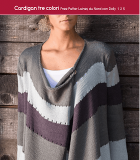 schema Cardigan tre colori, gratuito, realizzato con il filato Dolly 125