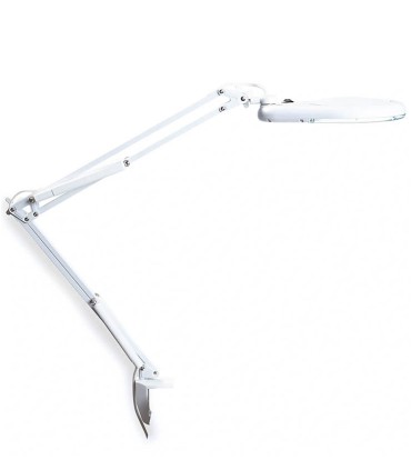 Lamp with magnifying glass and clamp