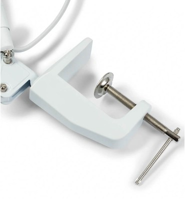 Lamp with magnifying glass and clamp
